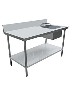 Omcan 30" x 48" All Stainless Steel Table with Right Sink and 6" Backsplash - CA
