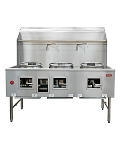 Omcan 3-Burner Commercial Wok Range with Three 16″ Rings, Faucet & Backsplash – 375,000 BTU Natural Gas - CA