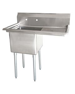 Zanduco 38.5" 18-Gauge One Compartment Stainless Steel Sink with 1.8" Corner Drain and Right Drain Board - 18" X 18" X 11" Bowl - CA