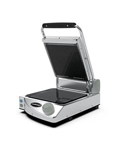 Eurodib SAP010R Single Professional Manual Panini Grill Black Ribbed 1500W - 120V