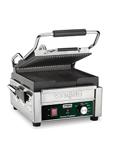 Waring WPG150B Panini Perfetto® Compact Ribbed Panini Grill, 9.75" x 9.25", 208V/2400W, cULus/NSF