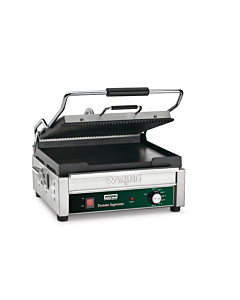 Waring WDG250 Dual Panini Grill, Ribbed Top Plate, Flat Bottom Plate, 14.5" x 11", 120V/1800W
