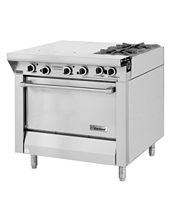 Garland M43-2S Master Series 34" Liquid Propane Range with 2 Hot Tops (12" wide), 2 Open Burners and 1 Storage Base - 84,000 BTU - USA