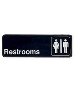 Winco SGN-313 3" x 9" Sign, Black, Restrooms - USA
