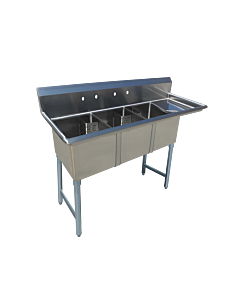EFI SI824-3L 24" x 24" x 14" Corner Drain Three Compartment Sink With Left Drain Board - CA