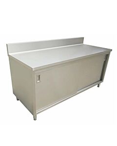 Zanduco 24" Stainless Steel Worktable with Cabinet, Sliding Doors, and Backsplash