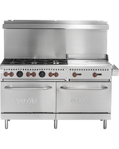 Vulcan SX60F-6B24G SX Series 60" 6 Burner with 24" Griddle and 2 Standard Oven Liquid Propane - 258,000 BTU
