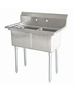 Zanduco 41" 18-Gauge Two Compartment Stainless Steel Sink with 1.8" Corner Drain and No Drain Board - 18" X 18" X 11" Bowls - CA