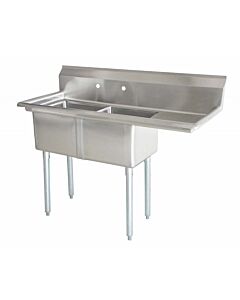 Zanduco 56.5" 18-Gauge Two Compartment Stainless Steel Sink with 1.8" Corner Drain and Right Drain Board - 18" X 21" X 14" Bowls - CA
