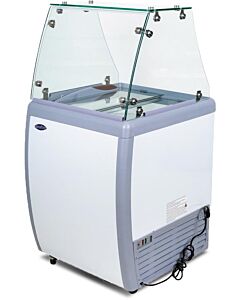 Zanduco 26" 4+2 Tubs Ice Cream Dipping Cabinet / Freezer with Flat Sneeze Guard - 110V, 3A