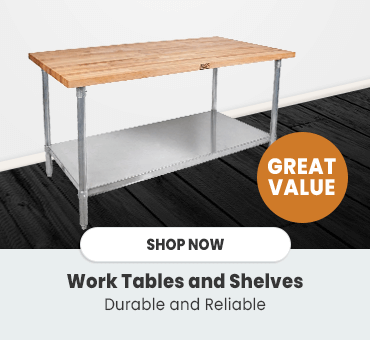 commercial work tables and shelves